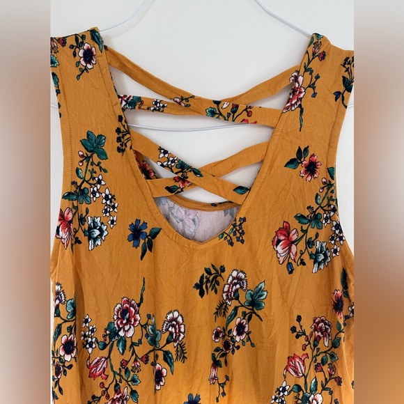 Loveappella Mustard Yellow Floral Tank Top SMALL - Picture 3 of 5